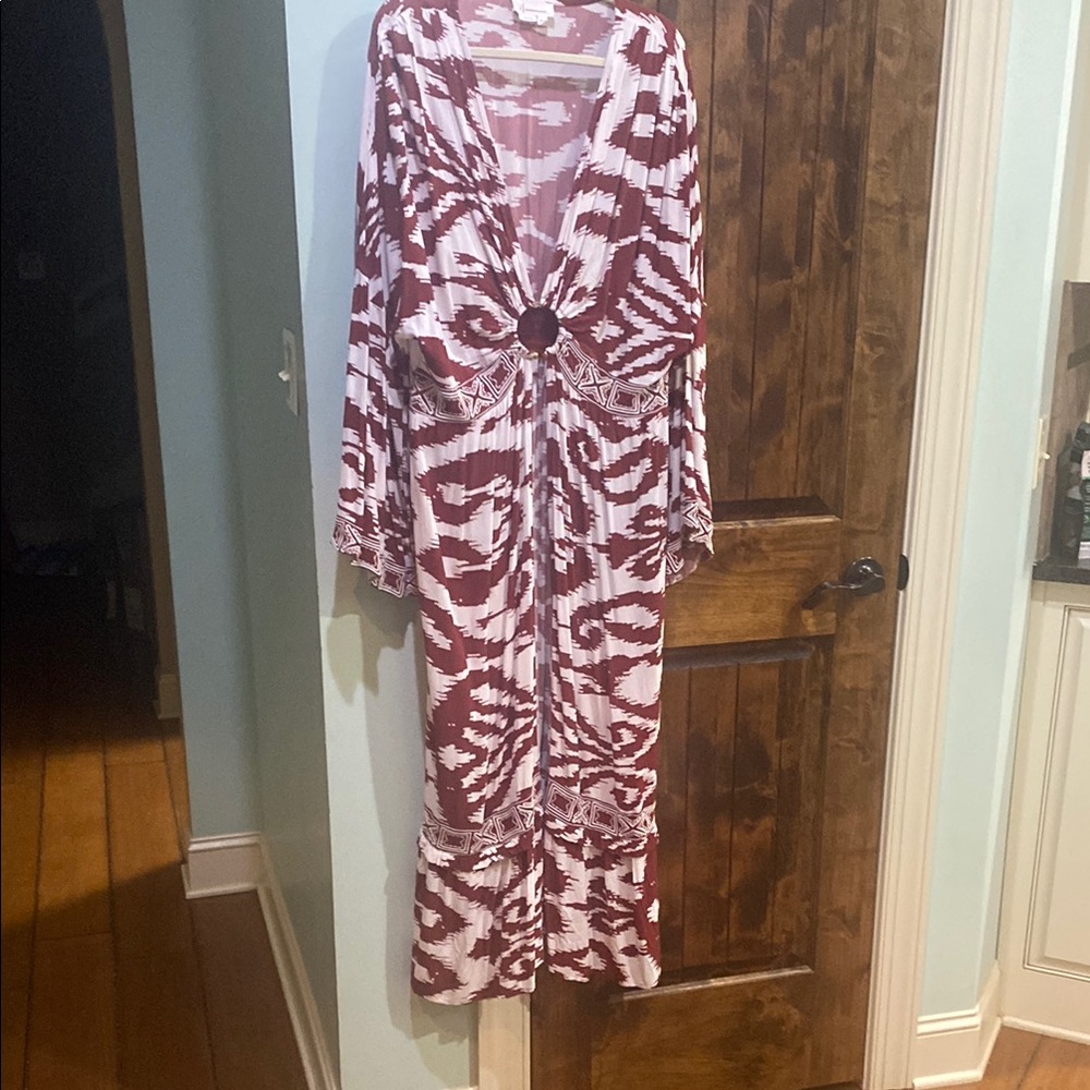 Anthropologie Red & White Ring Kaftan/Cover up/Kimono. New Never worn. M/L